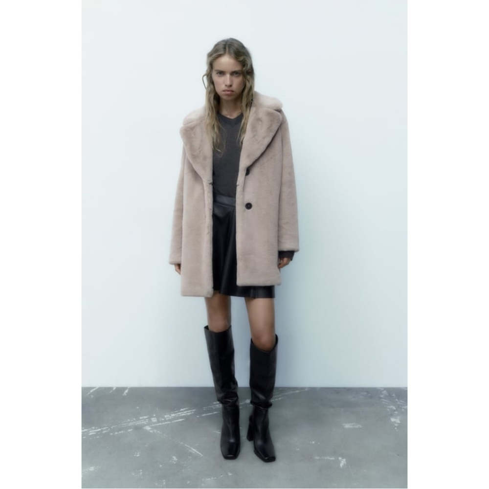 Zara Faux Fur Coat Sand Color NWT